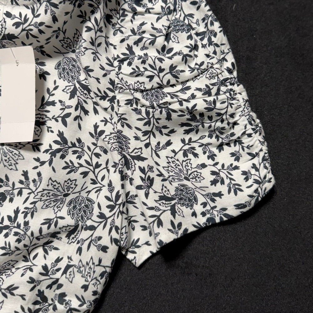 LOFT Black White Floral Print Puff Sleeve Knee Length Dress Size Medium - Picture 11 of 13